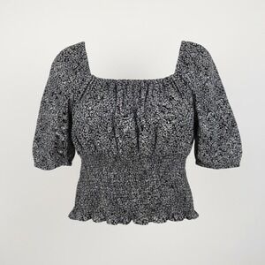 Universal Thread Large Floral Puff Sleeve Smocked Peasant Crop Top Square Neck‎